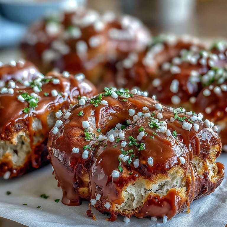 Knusprige Brezel-Snacks in Kleeblattform, mit glänzendem grünen Candy-Mantel und festlichen Streuseln dekoriert.