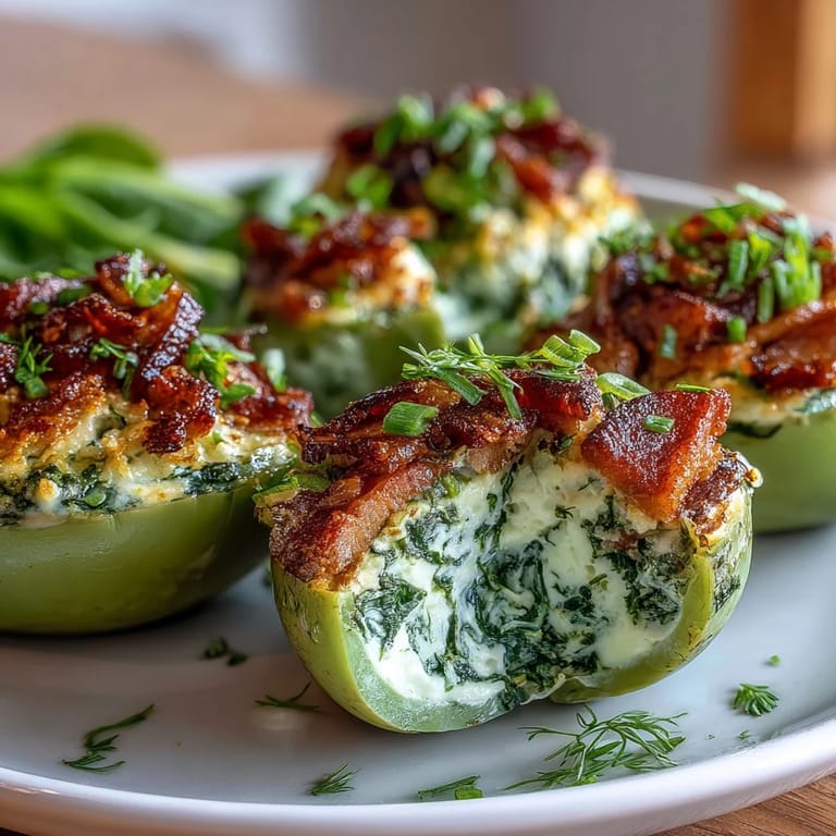 1. Grüne Eier mit Schinken und Spinatfüllung – bunte, cremige Deviled Eggs mit knusprigem Schinken-Topping.