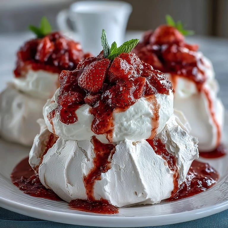 1. Zarte Erdbeer-Pavlova mit goldgelber Kruste und cremiger Sahnehaube