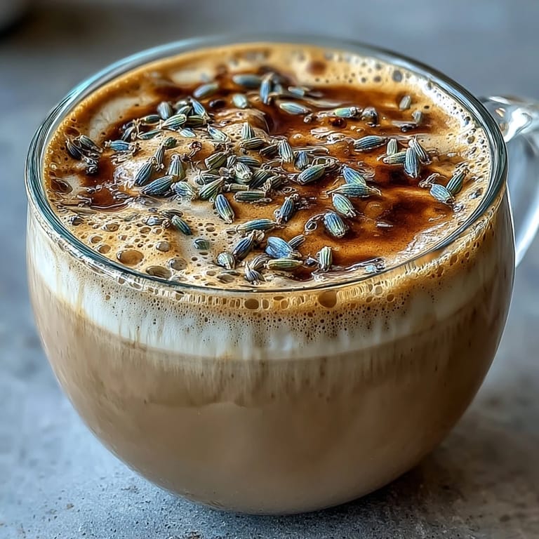 Zarter Lavendel-Haferdrink-Latte mit schaumiger Textur und beruhigendem Duft.
