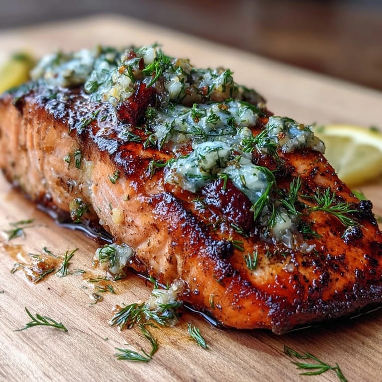 Cedar Plank Salmon mit Knoblauch-Dill auf rauchigem Grillbrett