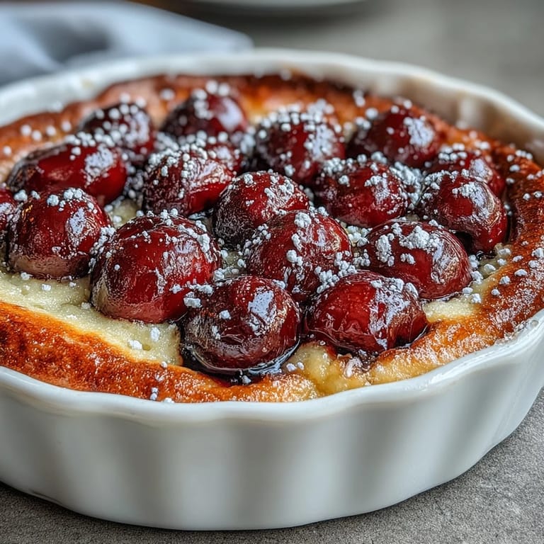 2. Saftige Kirschen in luftigem Vanillepudding, perfekt für einen sommerlichen französischen Nachtisch.  