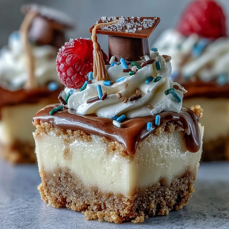 2. Zarte, gebackene Käsekuchen-Bissen in Muffinförmchen, gekrönt mit Schlagsahne und bunten Streuseln für festliche Stimmung.