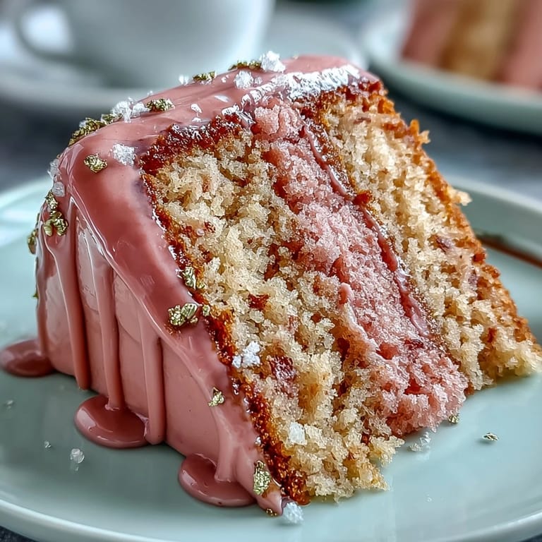 2. Eine atemberaubende Rosé-Velvet-Torte in zartem Rosa, perfekt für Hochzeitsvorbereitungen, mit goldener Schokoladenglasur und feinem Frosting.  