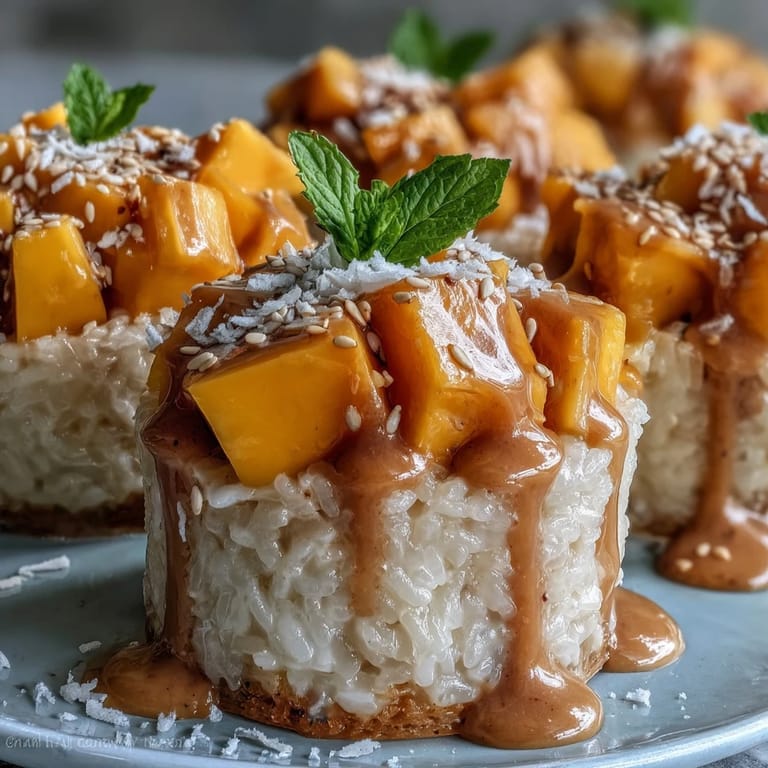 3. Individuelle Mango-Klebreis-Cups mit saftiger Mango, duftendem Klebreis und Kokos-Sauce – ein klassisches Thai-Dessert neu interpretiert.