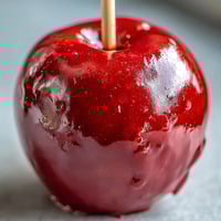 Klassische rote Zuckeräpfel mit glänzender, knuspriger Zuckerglasur und festem Fruchtfleisch.