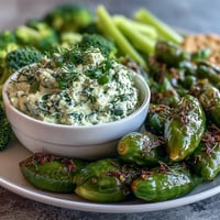Gesundes Snack-Brett mit knackigen Gurken, Zuckerschoten und cremigem Avocado-Ranch-Dip