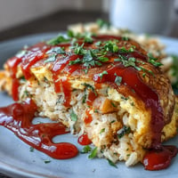 Japanisches Omurice mit Ketchup-Reis und fluffigem Ei verlockt mit herzhaftem Aroma.